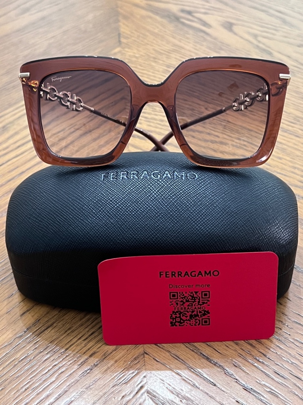 Salvatore Ferragamo Women’s Brown Square Gold Logo Sunglasses